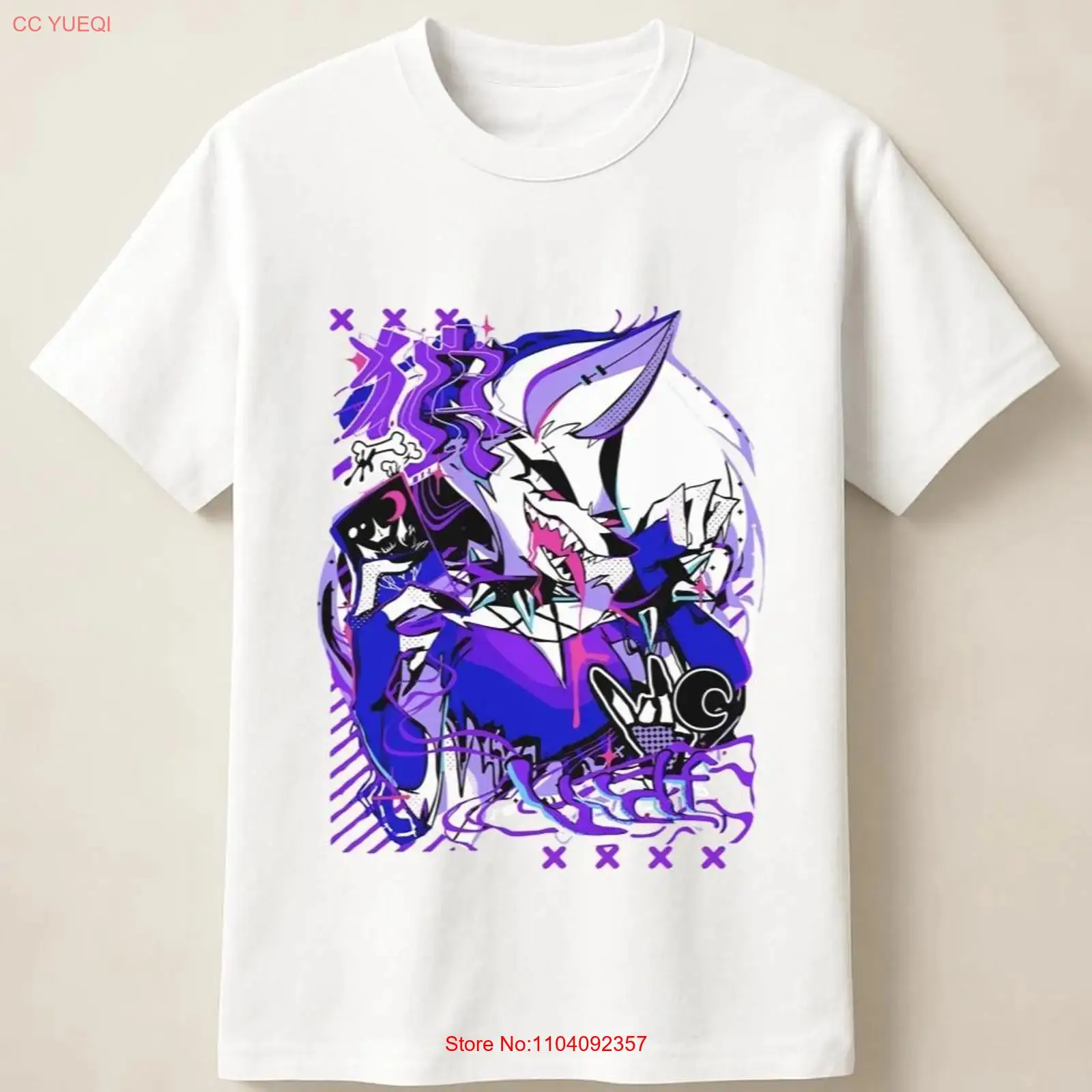 Poster Men Fashion - Kaos bergambar serigala anime ungu bergaya