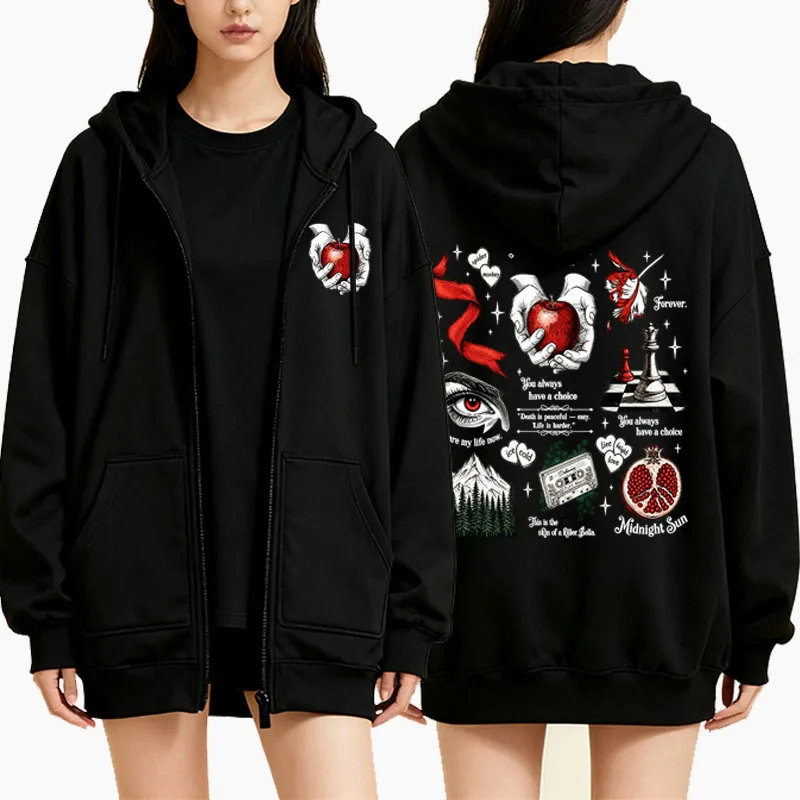 Mens Fashion Zip Up Hoodies - Hoodie Resleting Wolf Romance untuk Wanita