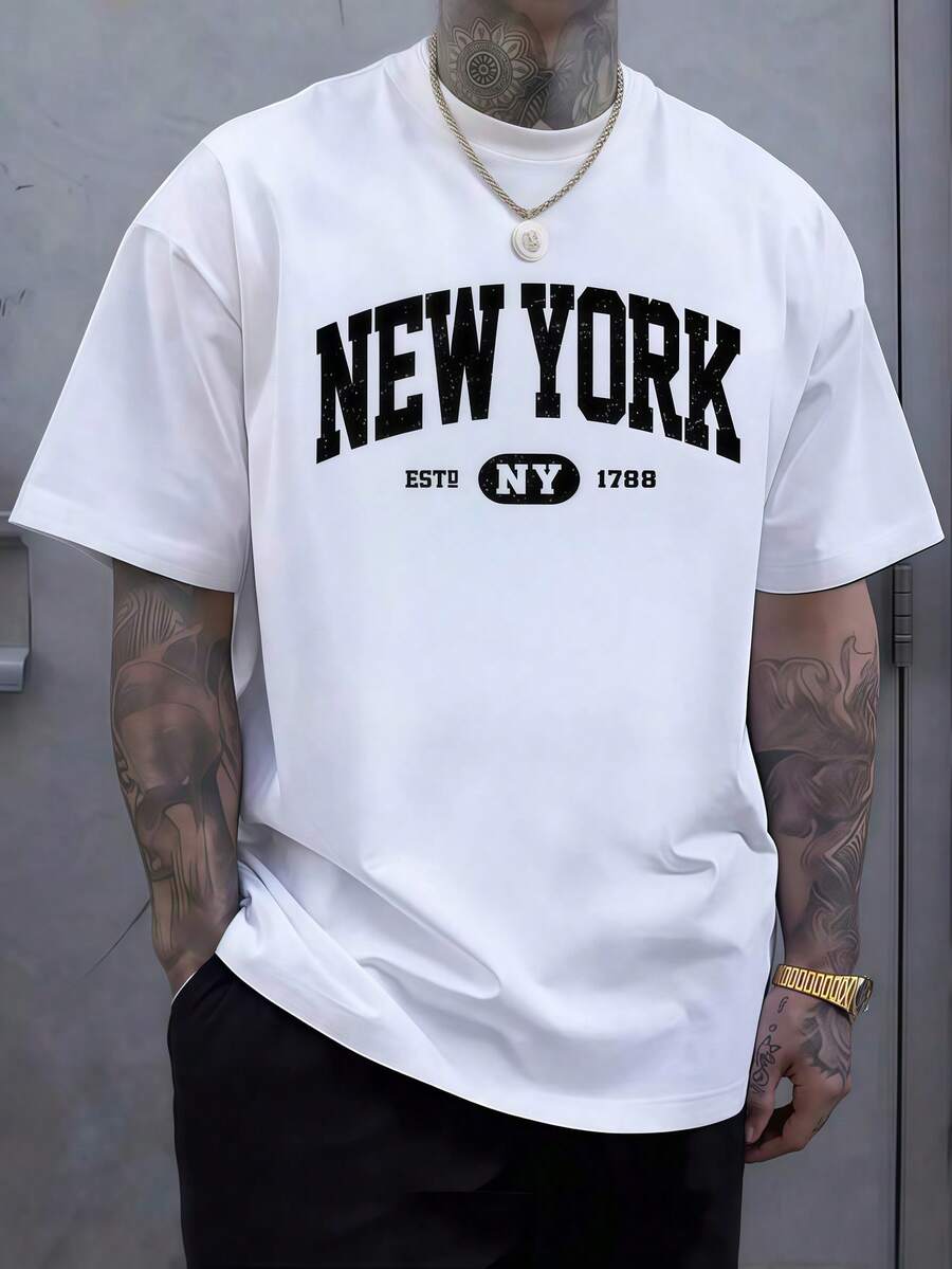 Men'S Fashion New York - 1pc Pakaian Pria Kaos Putih dengan