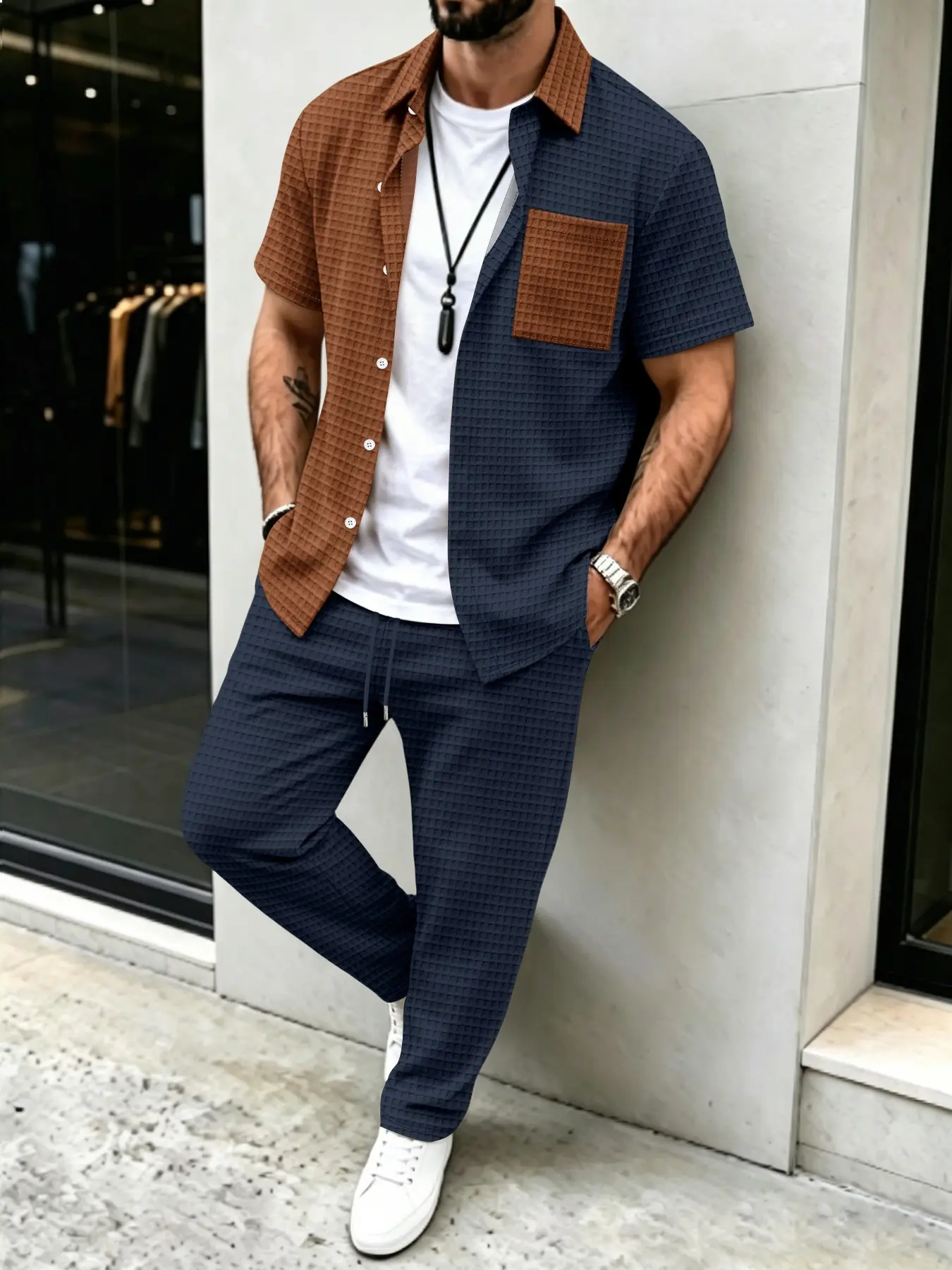Setelan Kemeja Kasual Pria Pol - Mens Fashion Clothes ulasan dan harga