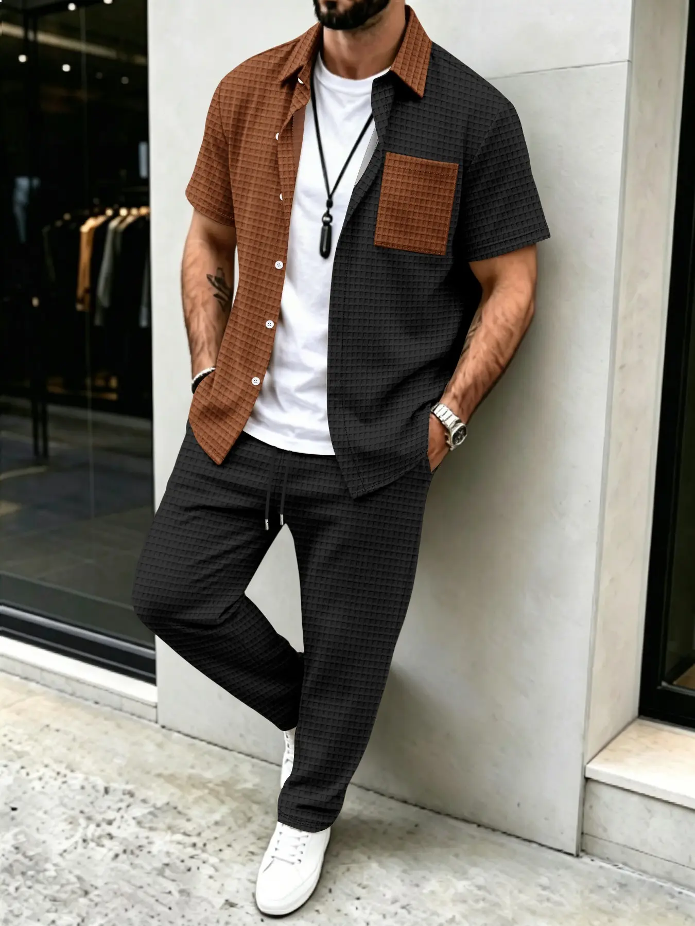Setelan Kemeja Kasual Pria Pol - Mens Fashion Clothes ulasan dan harga
