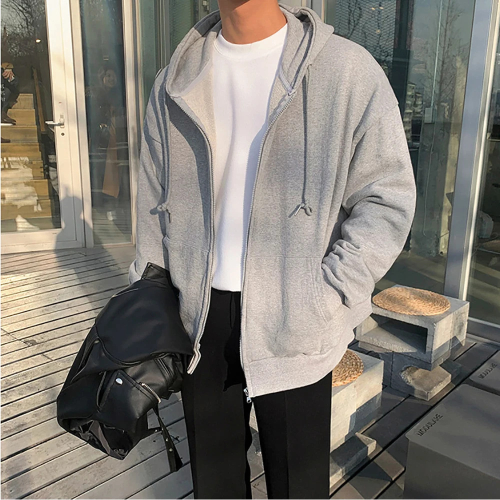 Hoodie High Street Pria Warna  - Mens Fashion Zip Up Hoodies ulasan dan harga