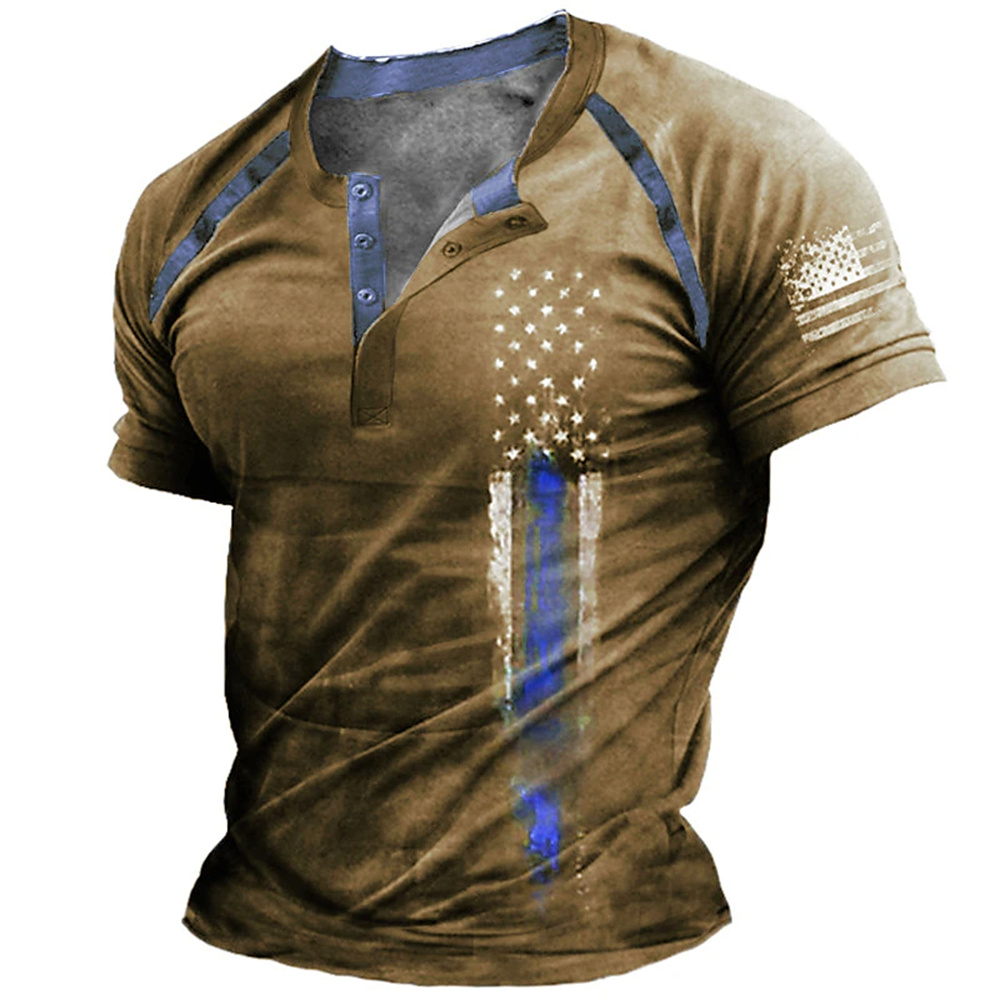 Kaos Henry Pria Motif Bendera  - Mens Fashion Clothes ulasan dan harga