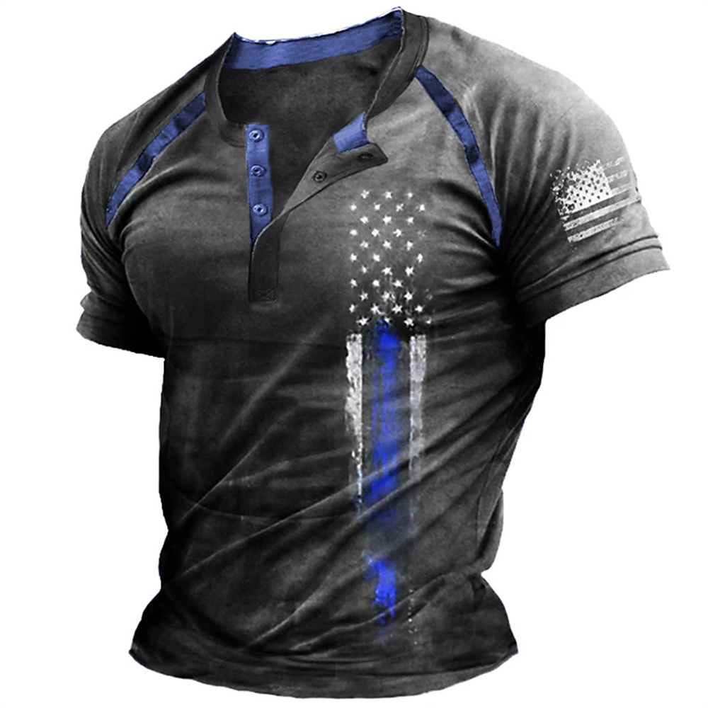 Kaos Henry Pria Motif Bendera  - Mens Fashion Clothes ulasan dan harga