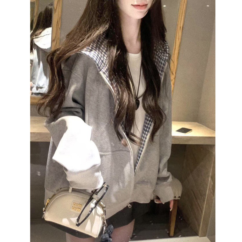 Hoodie berlapis kotak-kotak ba - Mens Fashion Zip Up Hoodies ulasan dan harga